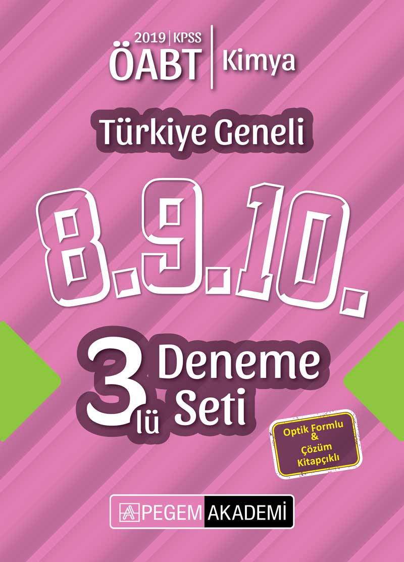 2019 KPSS ÖABT Kimya Öğretmenliği Türkiye Geneli Deneme (8.9.10) 3`lü Deneme Seti