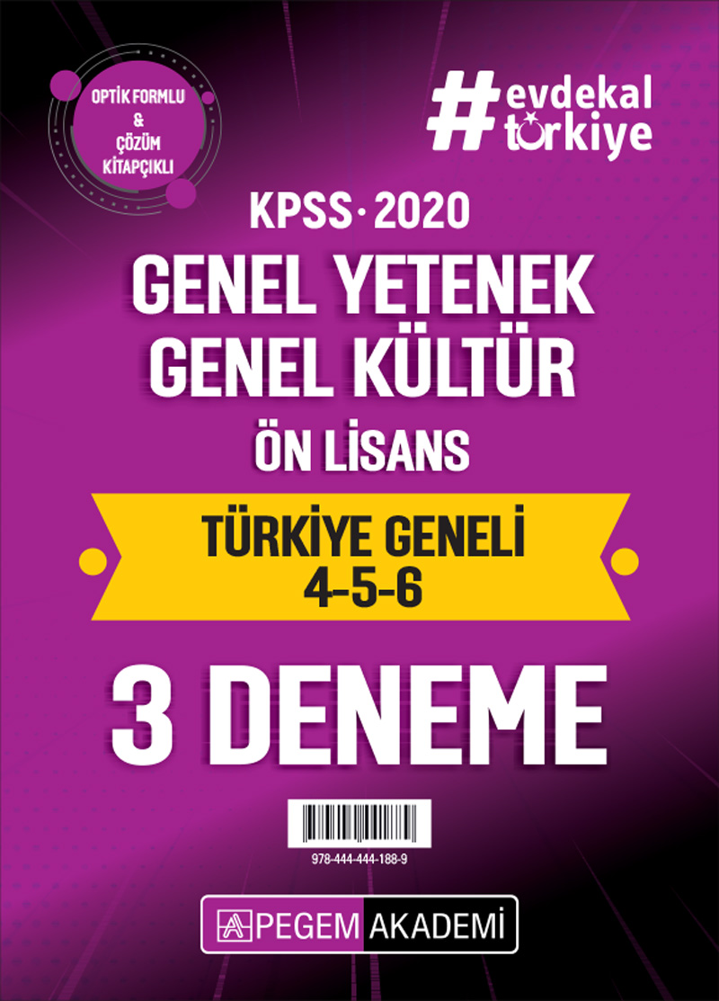 2020 KPSS Genel Yetenek Genel Kültür Ön Lisans Türkiye Geneli Deneme (4.5.6) 3`lü Deneme Seti